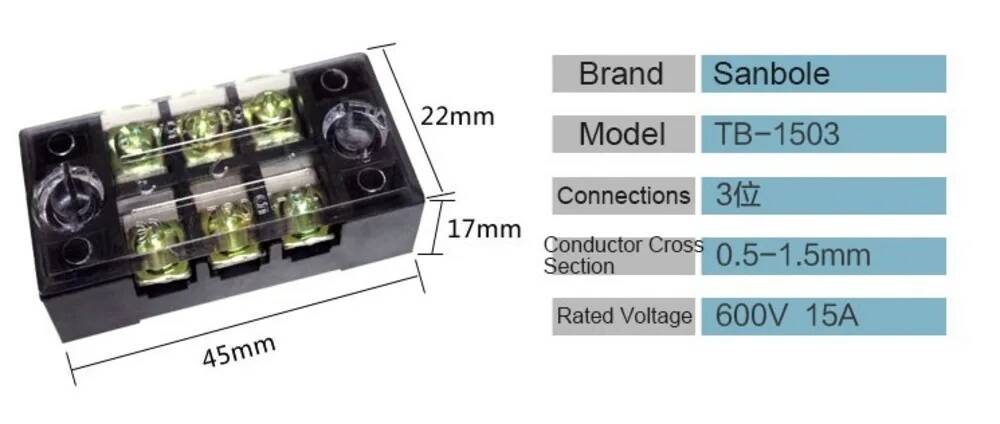 10pcs Dual Row Copper TB-1503  - огляд і ціна Screw Terminal Block