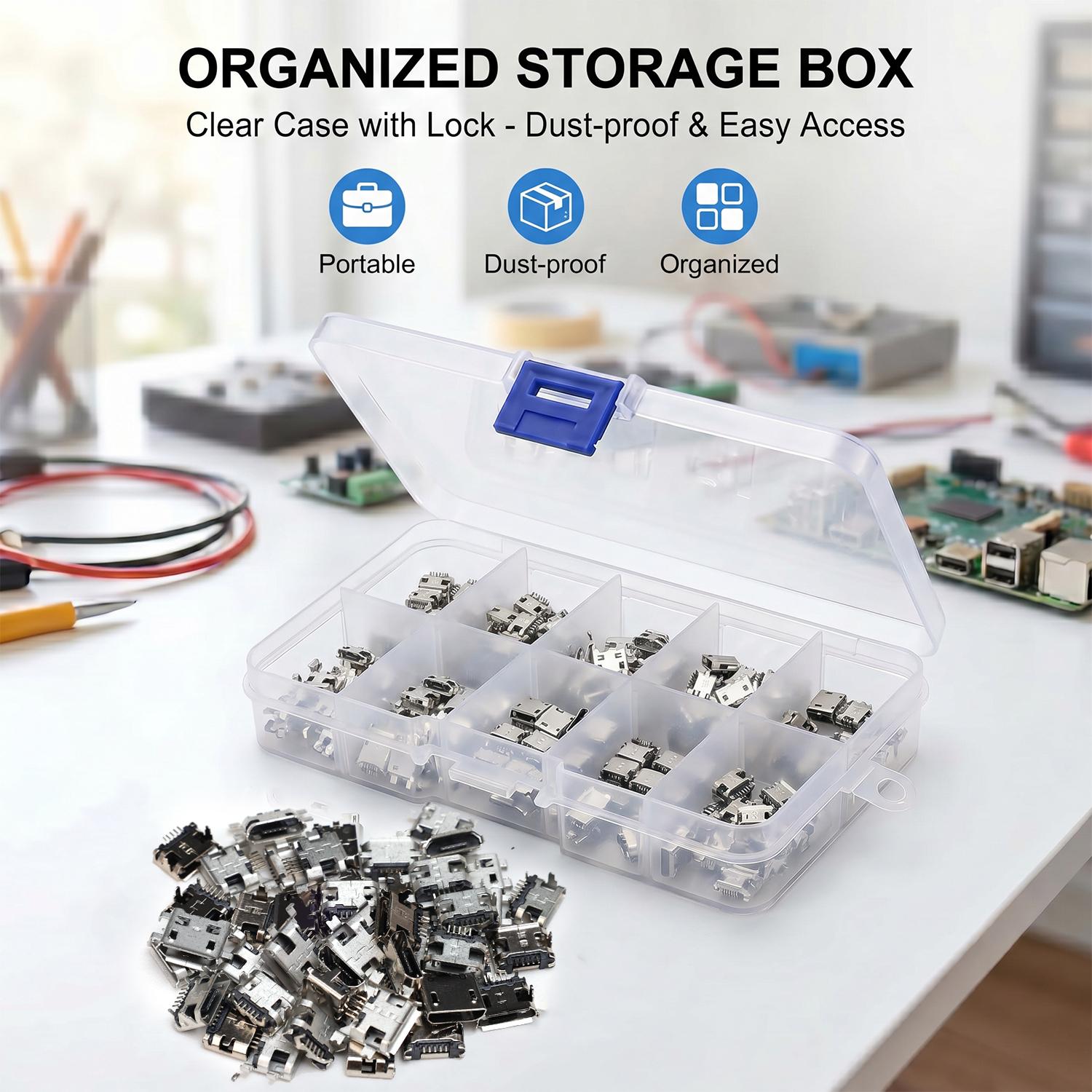 100PCS/Pack 10 Types Female 5P - огляд і ціна Micro Usb Cable